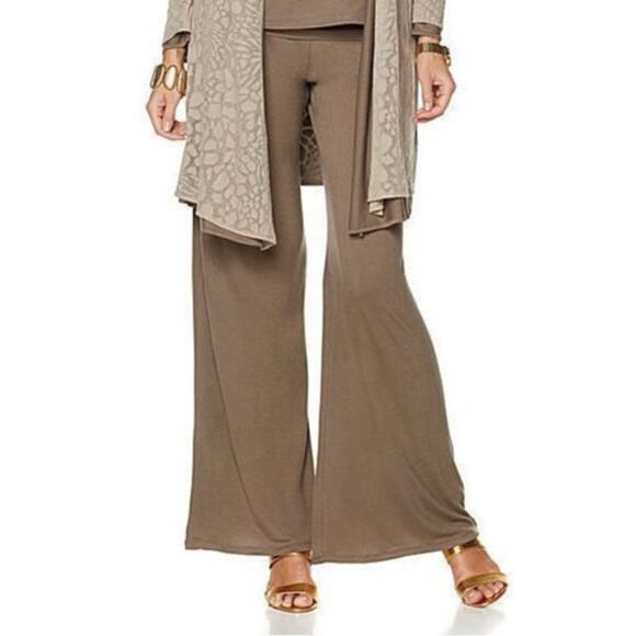 Marla Wynne Pull-On Olive Gray Stretch Wide Leg Pants - Picture 1 of 6